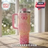 Elvis Presley 90th Birthday Pink Stanley Tumbler with gradient pastel finish, floral accents, and a clear plastic straw.