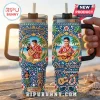 Elvis Presley Blue Hawaii 65th Anniversary 40oz tumbler with tropical floral graphics, rhinestones, and guitar imagery.