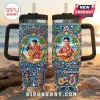 Elvis Presley Blue Hawaii 65th Anniversary 40oz tumbler with tropical floral print, rhinestone accents, and handle lid.