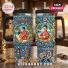 Elvis Presley Blue Hawaii 65th Anniversary 40oz tumbler with tropical floral print, gold frames, and hula girl motifs.