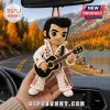 Elvis Presley Hand-Crochet Car Hanging Ornament with a black guitar, white rhinestone-detailed jumpsuit, and dark hair.