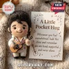 Elvis Presley Handmade Felt Pocket Hug miniature doll holding a tiny guitar next to a card with inspirational text.