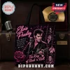 Elvis Presley The King Rock n Roll tote bag with musical notes, a rose, and montage photos on a dark background.