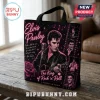 Elvis Presley The King Rock n Roll tote bag with black fabric, pink neon lettering, guitar imagery, and multiple portraits.