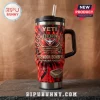 Essendon Bombers 154th Anniversary Stanley Tumbler with red and black flames, team logo, and 1872-2026 text on steel.