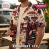 Essendon Bombers AFL Casual Hawaiian Shirt featuring team logos, beer imagery, palm trees, and vintage aesthetic details.
