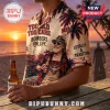 Essendon Bombers AFL Casual Hawaiian Shirt featuring palm trees, sunset beach print, and team text on a beige fabric base.