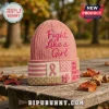 Fight Like A Girl Breast Cancer Awareness Pink Beanie Hat featuring a pink awareness ribbon, checkerboard, and floral design.