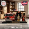 Firefighter Tribute 512-Piece Building Block Set featuring a red fire engine, a firefighter minifigure, and a dalmatian.