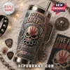 Five Finger Death Punch Got Your Six 40oz Tumbler with skull emblem, brass knuckles, chain details, and metal straw.