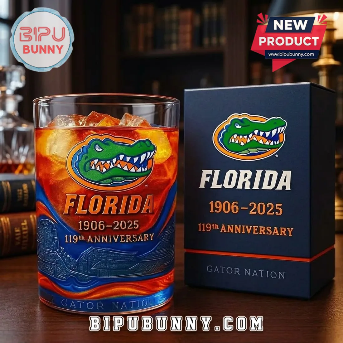 Florida Gators 119th Anniversary Embossed Rocks Glass Florida Gators 119th Anniversary Embossed Rocks Glass