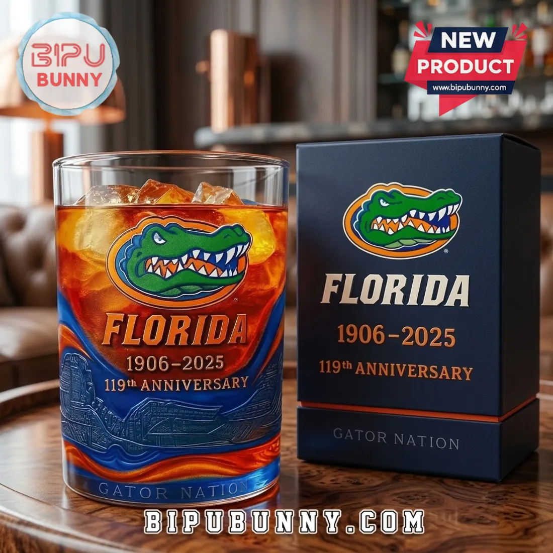 Florida Gators 119th Anniversary Embossed Rocks Glass Florida Gators 119th Anniversary Embossed Rocks Glass