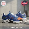 Florida Gators Nike Air Max running shoes featuring royal blue and orange mesh, team logos, and white cushioned soles.