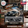 Ford GT40 Mk II Le Mans 60th Anniversary diecast car in black packaging featuring a checkered flag and race track graphics.