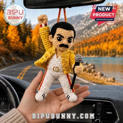 Freddie Mercury Crocheted Yarn Car Ornament