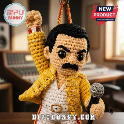 Freddie Mercury Crocheted Yarn Car Ornament