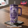 Fremantle Dockers 32nd Anniversary Tie Dye Stanley Tumbler with purple and white pattern, anchor logo, and stadium graphic.