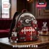 Georgia Bulldogs NFL Mascot Mini Backpack featuring Sanford Stadium graphics, red football textures, and mascot keychain.