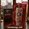 Georgia Bulldogs Rhinestone Accent 40oz Tumbler with Handle featuring team graphics and a bulldog straw topper in a gift box.
