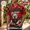 Georgia Bulldogs Sanford Stadium Hawaiian shirt in red featuring a bulldog mascot, football, and team text graphics.
