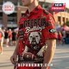 Georgia Bulldogs Sanford Stadium Hawaiian shirt in red featuring a bulldog mascot, football, and team text graphics.