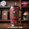 Georgia Bulldogs Tie-Dye YETI Stanley Tumbler featuring red and black swirls, team logo, and 241st anniversary text detail.