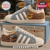 Gilmore Girls Luke’s Diner casual sneakers with floral patterns, coffee cup graphic, and book stack text design on cream.