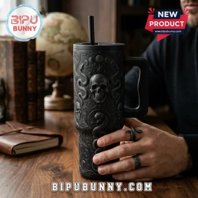Gothic Skull Snake Black Stanley Tumbler 40oz