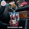 Grand Theft Auto VI Vice City Custom Shape Keychain featuring character art and game logo hanging in a car ignition.