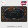 Grateful Dead 300-Piece Deluxe Poker Set mat with colorful dancing bears, roses, and iconic band artwork on black felt.