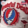 Grateful Dead Halloween 2026 Distressed Baseball Cap in white featuring a red, white, and blue embroidered skull patch.