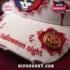 Grateful Dead Halloween 2026 Distressed Baseball Cap featuring a skull patch, pumpkin icon, and frayed white fabric.