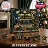Green Bay Packers 24-Day Christmas Advent Calendar box with six gold and green team-themed ornaments on a wooden table.