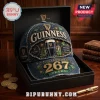 Guinness 267 Years St. James Gate baseball cap in dark denim with embroidered gold harp, shamrocks, and text in a gift box.