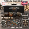Harley-Davidson 300-Piece Collector Poker Set with branded chips, dealer button, and playing cards in a black metal case.