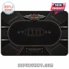Harley-Davidson 300-Piece Collector Poker Set mat featuring black leather-textured felt with silver logos and card slots.