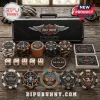 Harley-Davidson 300-Piece Collector Poker Set featuring branded chips, dice, and carrying case on a wooden surface.
