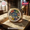 Harry Potter 25th Anniversary Gold Engraved Ring featuring a multi-colored crest on a vintage map with diamond trim.