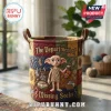 Harry Potter Dobby Quilted Laundry Basket with patchwork fabric, brown leather handles, and Dobby graphic with socks.