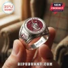 Harry Potter Gryffindor 25th Anniversary Engraved Ring featuring a red crest, lion emblem, and polished silver finish.