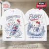 Hello Kitty x Pepsi Cream Soda 2026 T-Shirt showing front and back views with blue and white graphics on a white cotton base.