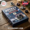 Hockey Lover 24-Piece Acrylic Ornament Advent Calendar featuring a hockey rink graphic and helmet on a wooden table.
