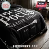 Hocus Pocus Broom Repair black bedding set featuring white typography and a witch broom graphic on a dark fabric background.