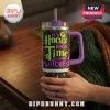 Hocus Pocus It's Time Witches 40oz Stanley Tumbler with purple handle, straw, and starry night magical typography design.