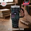 Hocus Pocus Sanderson Sisters Halloween Stanley Tumbler with apothecary graphics, black base, and iridescent accents.