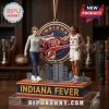 Indiana Fever Coach and Player Christmas Ornament featuring a fist-bump figurine on a team logo base with city skyline.