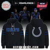 Indianapolis Colts NFL Rivalries Black Pullover Hoodie featuring blue text, a white horseshoe logo, and sleeve stripes.