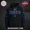 Indianapolis Colts NFL Rivalries Black Pullover Hoodie featuring blue text, a central horseshoe logo, and white drawstrings.