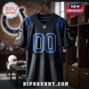 Indianapolis Colts Rivalries 2026 Black Football Jersey featuring blue shoulder stripes and white number 00 on a hanger.