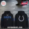 Indianapolis Colts Rivalries Black Performance Hoodie featuring blue text, a central horseshoe logo, and sleeve stripes.
